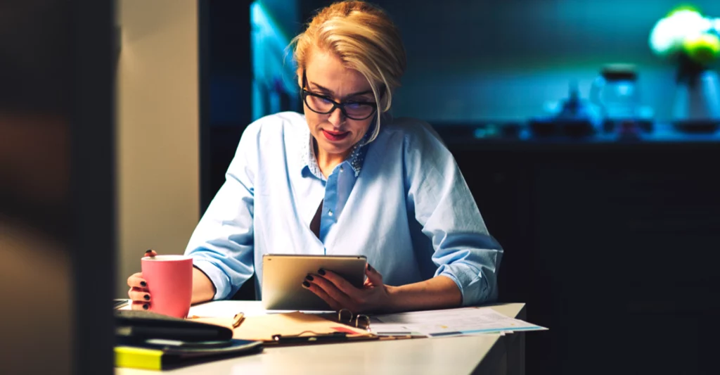 Woman looking at tablet