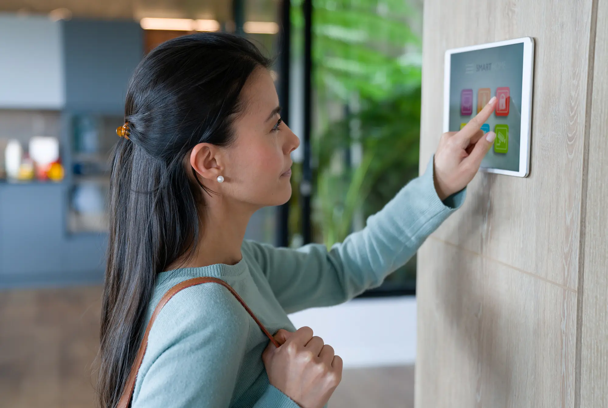 Young woman looking at iPad