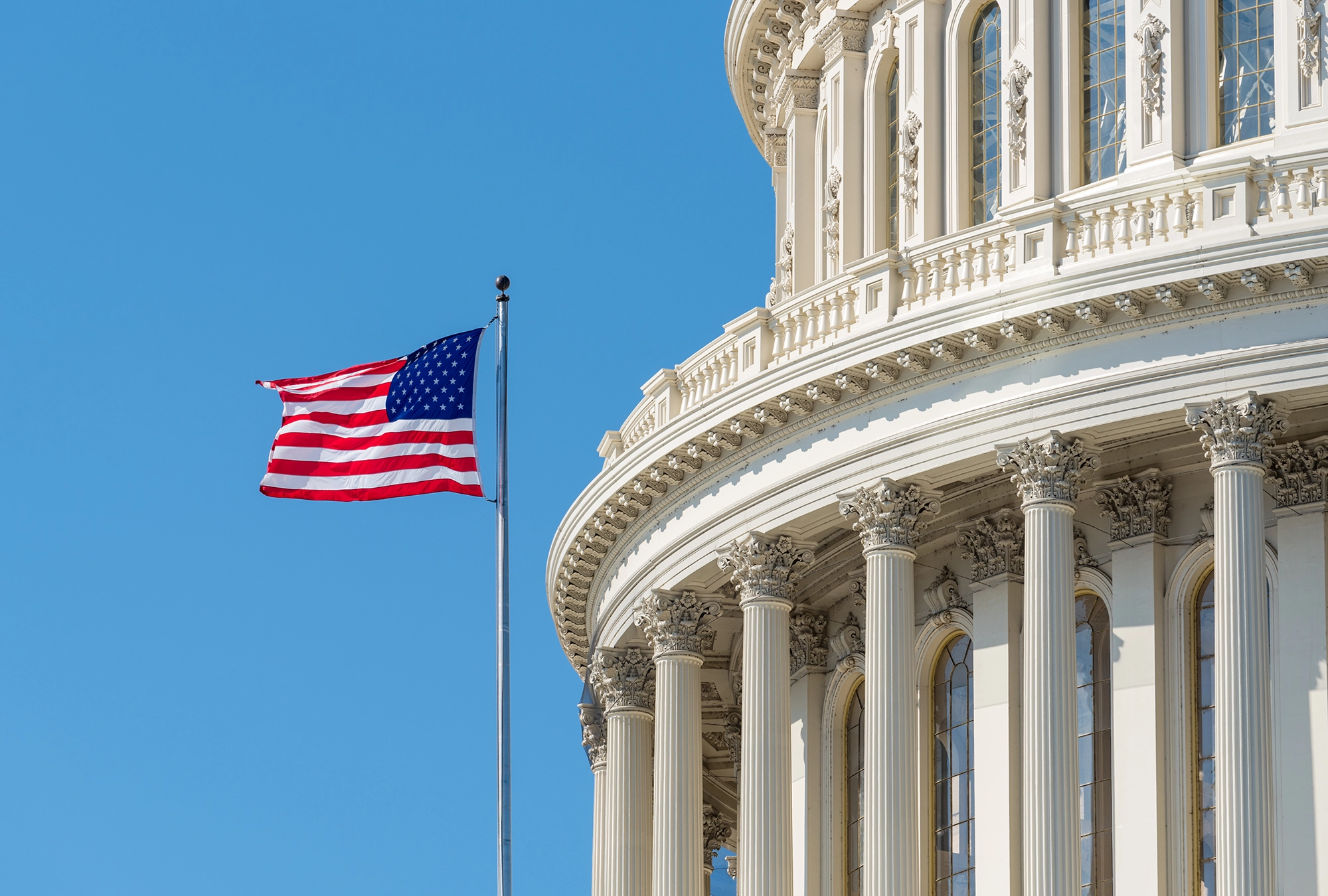 American flag in front of a building