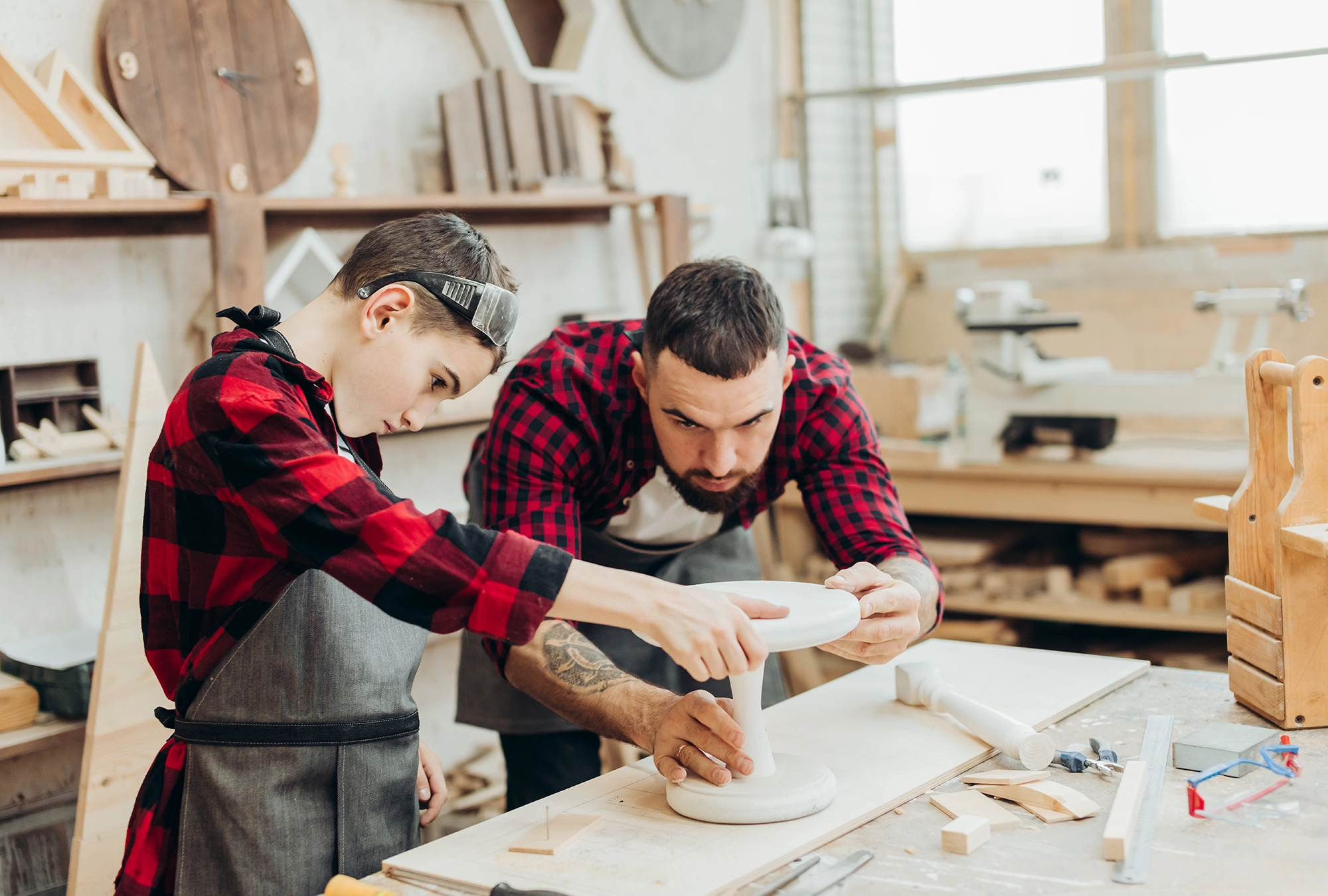 A dad working with his son