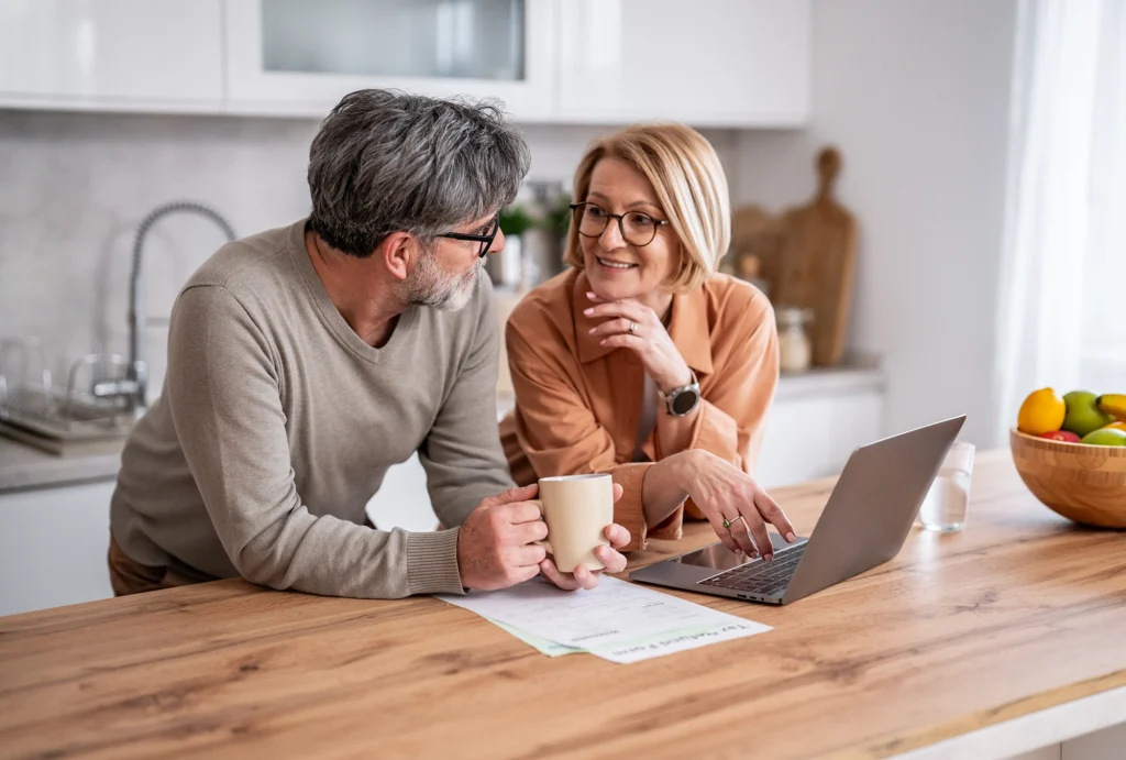 Man woman discussing retirement plan