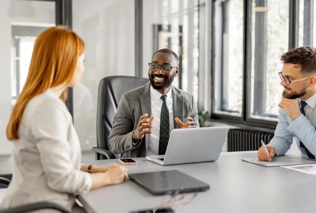 Team having a discussion in a meeting